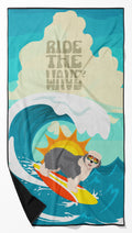 Surfer Dog Old English Sheepdog Premium Beach Towel Oversized Towel Beach Blanket, Pool, Beach Essentials, Yoga, Premium Bath Towel, Quick Dry Plush