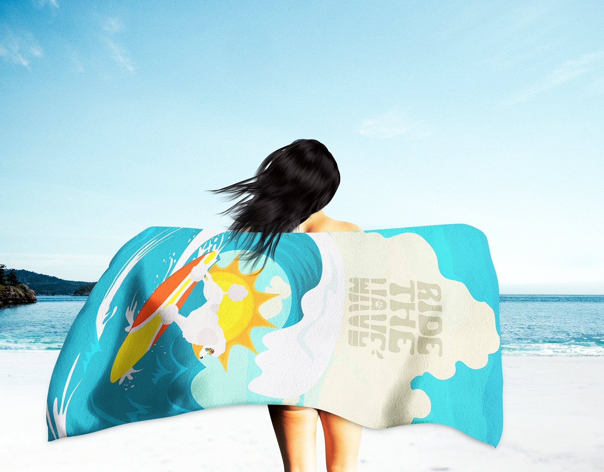 Surfer Dog Standard White Poodle Premium Beach Towel Oversized Towel Beach Blanket, Pool, Beach Essentials, Yoga, Premium Bath Towel, Quick Dry Plush