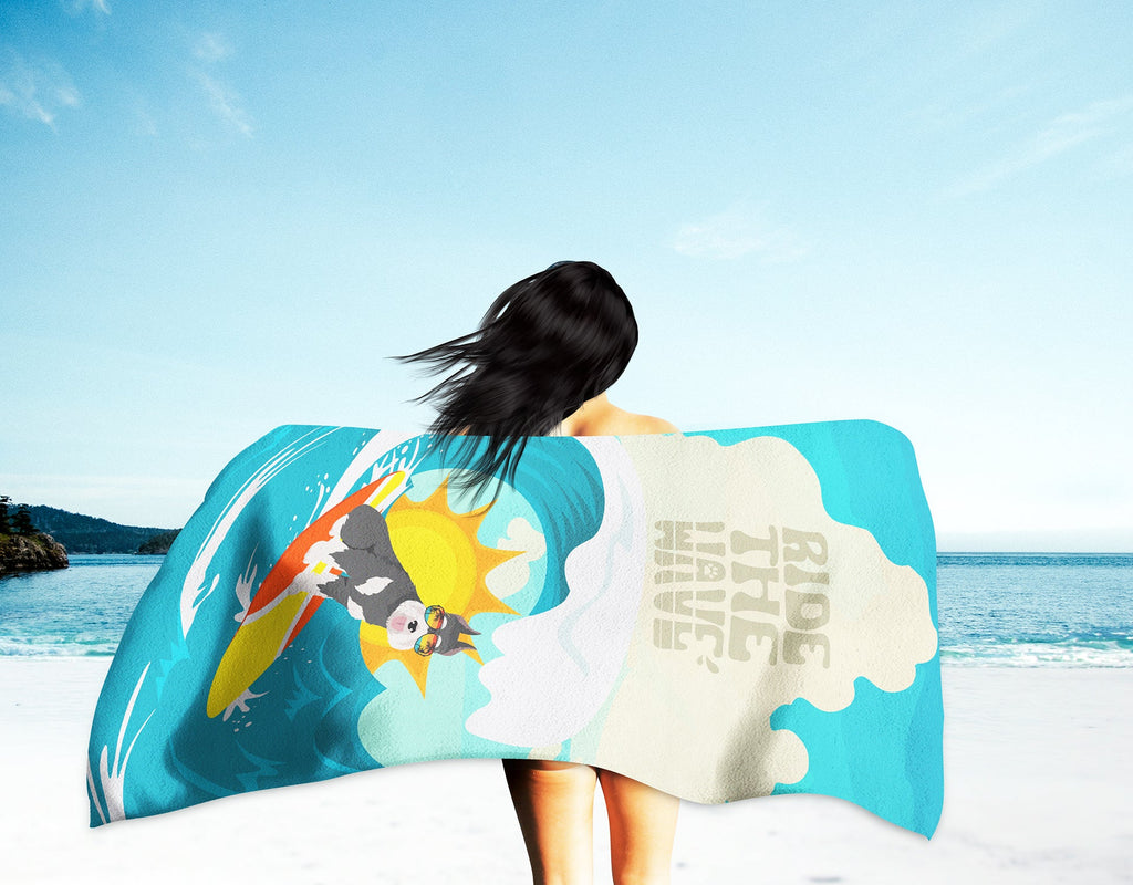 Surfer Dog Black Silver Schnauzer Premium Beach Towel Oversized Towel Beach Blanket, Pool, Beach Essentials, Yoga, Premium Bath Towel, Quick Dry Plush