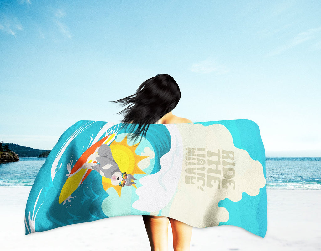 Surfer Dog Schnauzer Premium Beach Towel Oversized Towel Beach Blanket, Pool, Beach Essentials, Yoga, Premium Bath Towel, Quick Dry Plush
