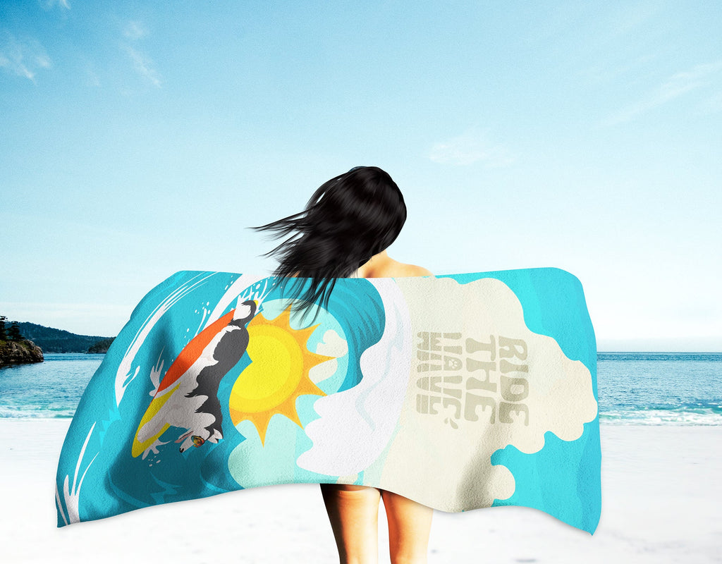 Surfer Dog Black White Siberian Husky Premium Beach Towel Oversized Towel Beach Blanket, Pool, Beach Essentials, Yoga, Premium Bath Towel, Quick Dry Plush