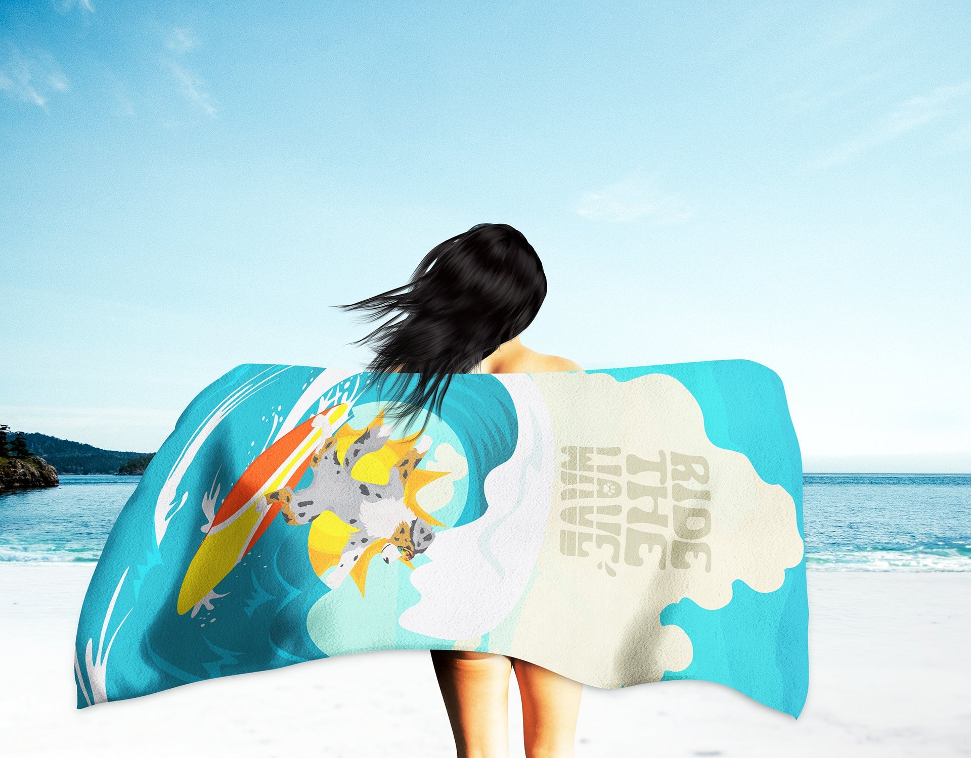 Surfer Dog Australian Shepherd Premium Beach Towel Oversized Towel Beach Blanket, Pool, Beach Essentials, Yoga, Premium Bath Towel, Quick Dry Plush