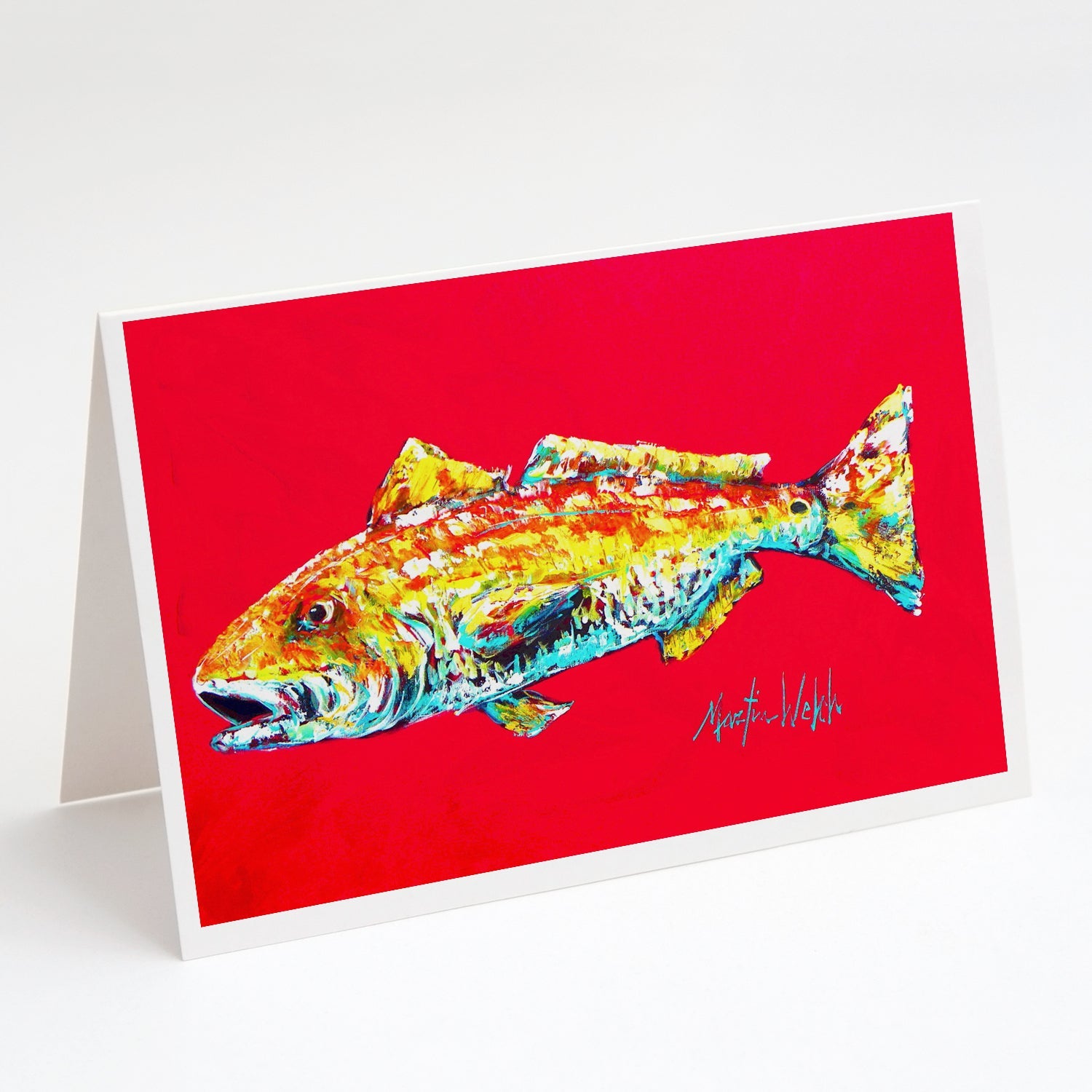Fish - Red Fish Alphonzo Greeting Cards Pack of 8 Blank Cards with Envelopes Whimsical A7 Size 5x7