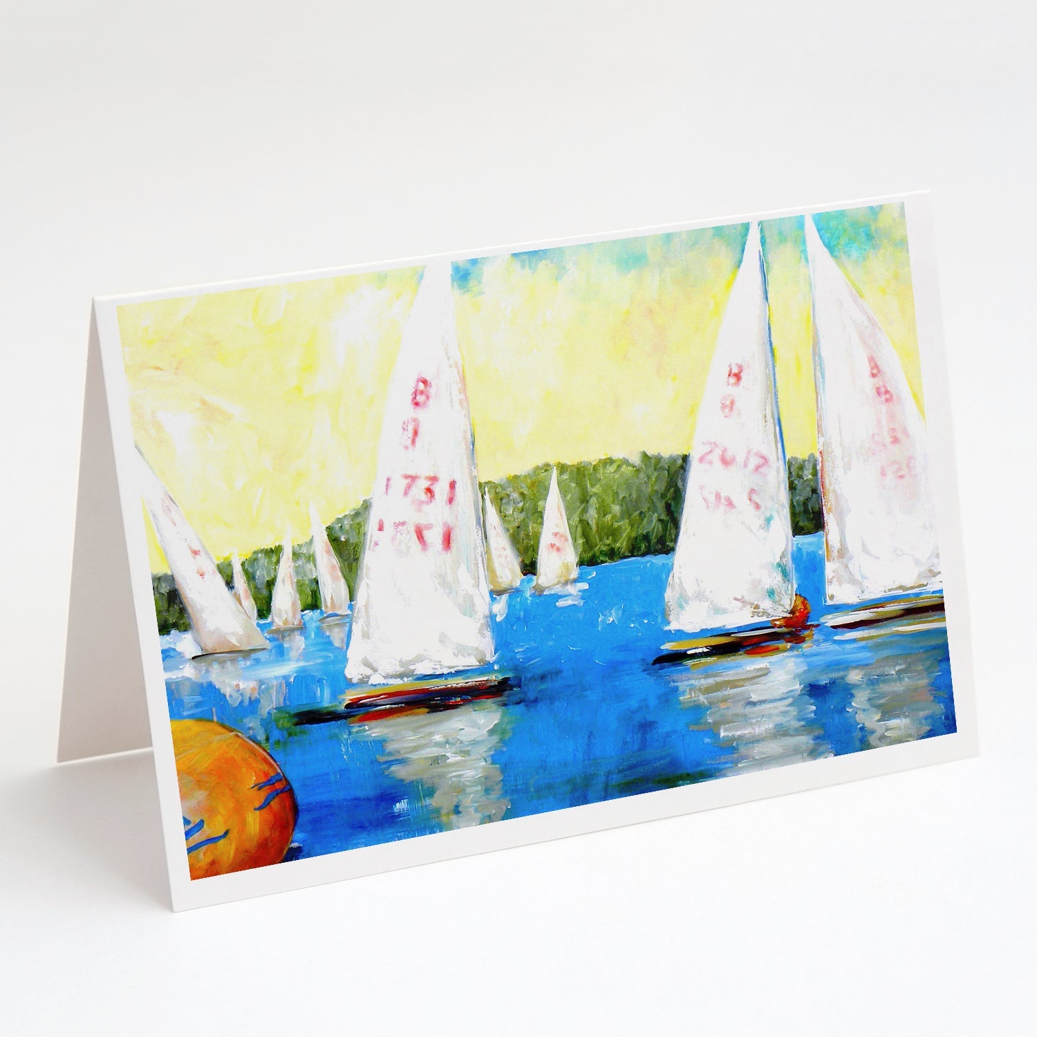 Sailboats Round the Mark Greeting Cards Pack of 8 Blank Cards with Envelopes Whimsical A7 Size 5x7