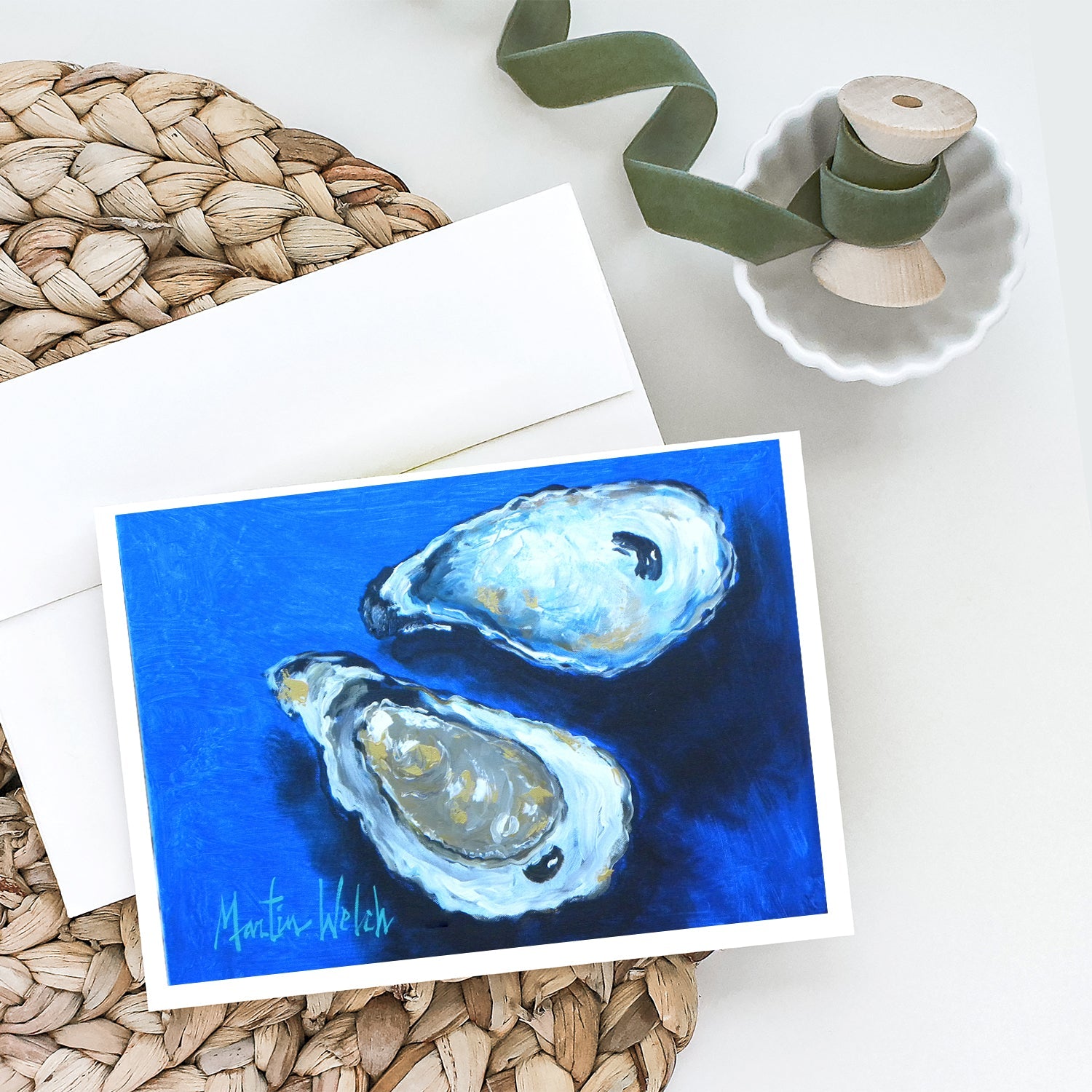 Oysters Seafood Four Greeting Cards Pack of 8 Blank Cards with Envelopes Whimsical A7 Size 5x7