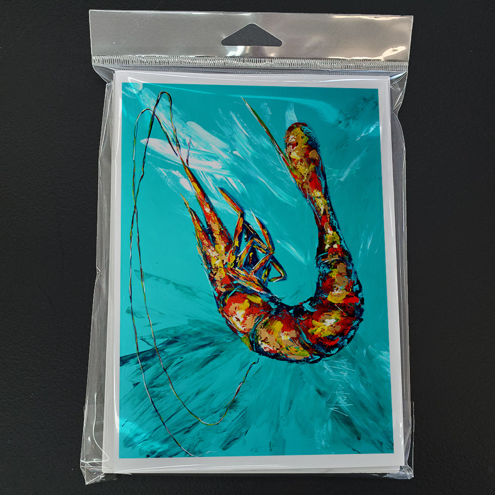 Shrimp Teal Shrimp Greeting Cards Pack of 8 Blank Cards with Envelopes Whimsical A7 Size 5x7