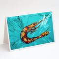 Shrimp Teal Shrimp Greeting Cards Pack of 8 Blank Cards with Envelopes Whimsical A7 Size 5x7