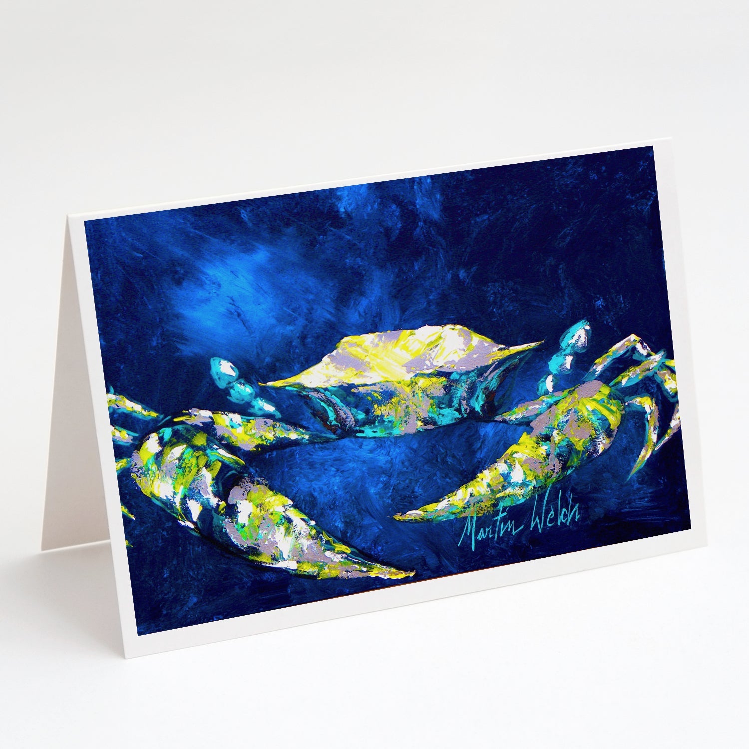 Crab Blue Greeting Cards Pack of 8 Blank Cards with Envelopes Whimsical A7 Size 5x7