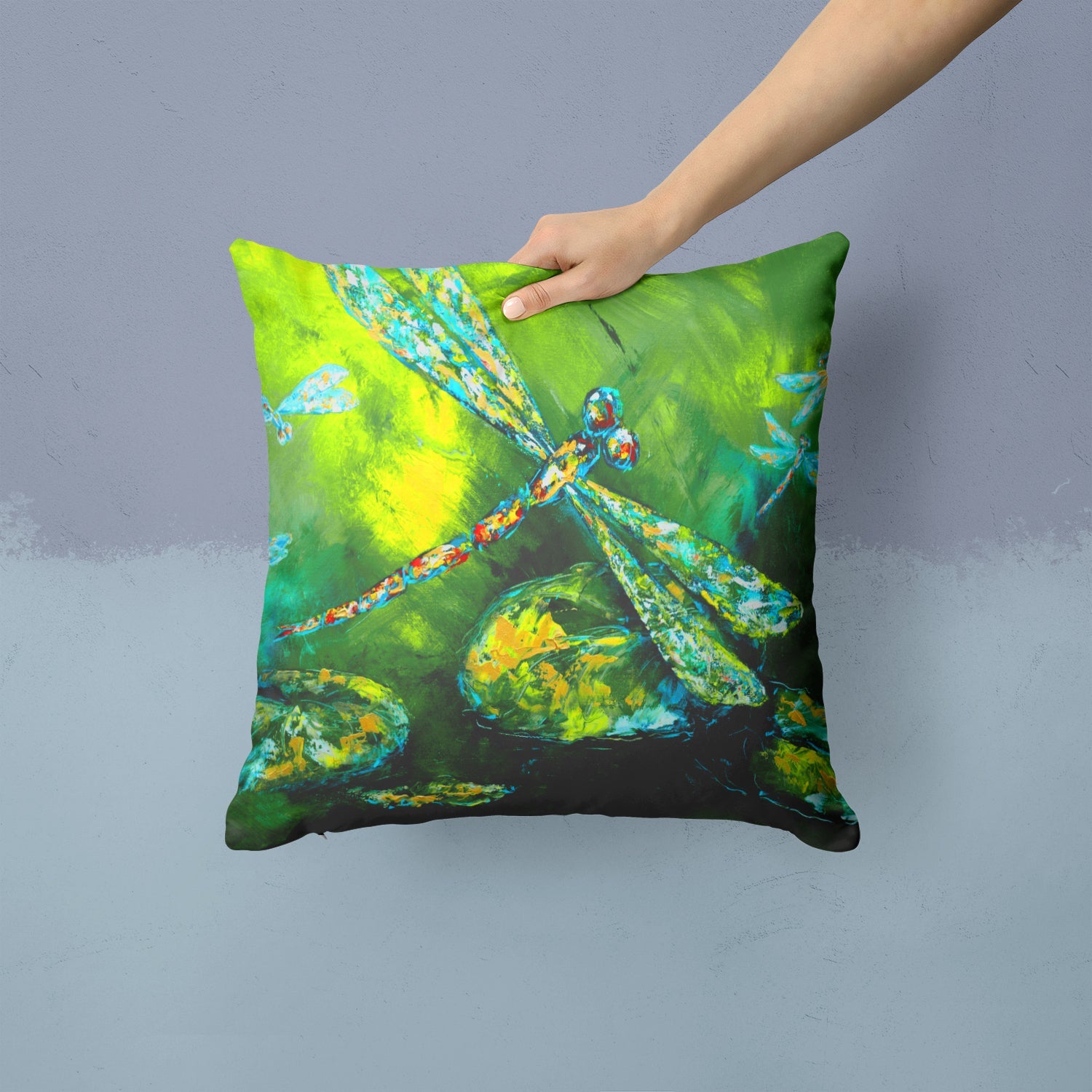 Insect - Dragonfly Summer Flies Decorative Throw Pillow 14x14 Indoor Outdoor Accent Cushion, Fabric Cover with Insert for Sofa, Bed, Porch & Living Room