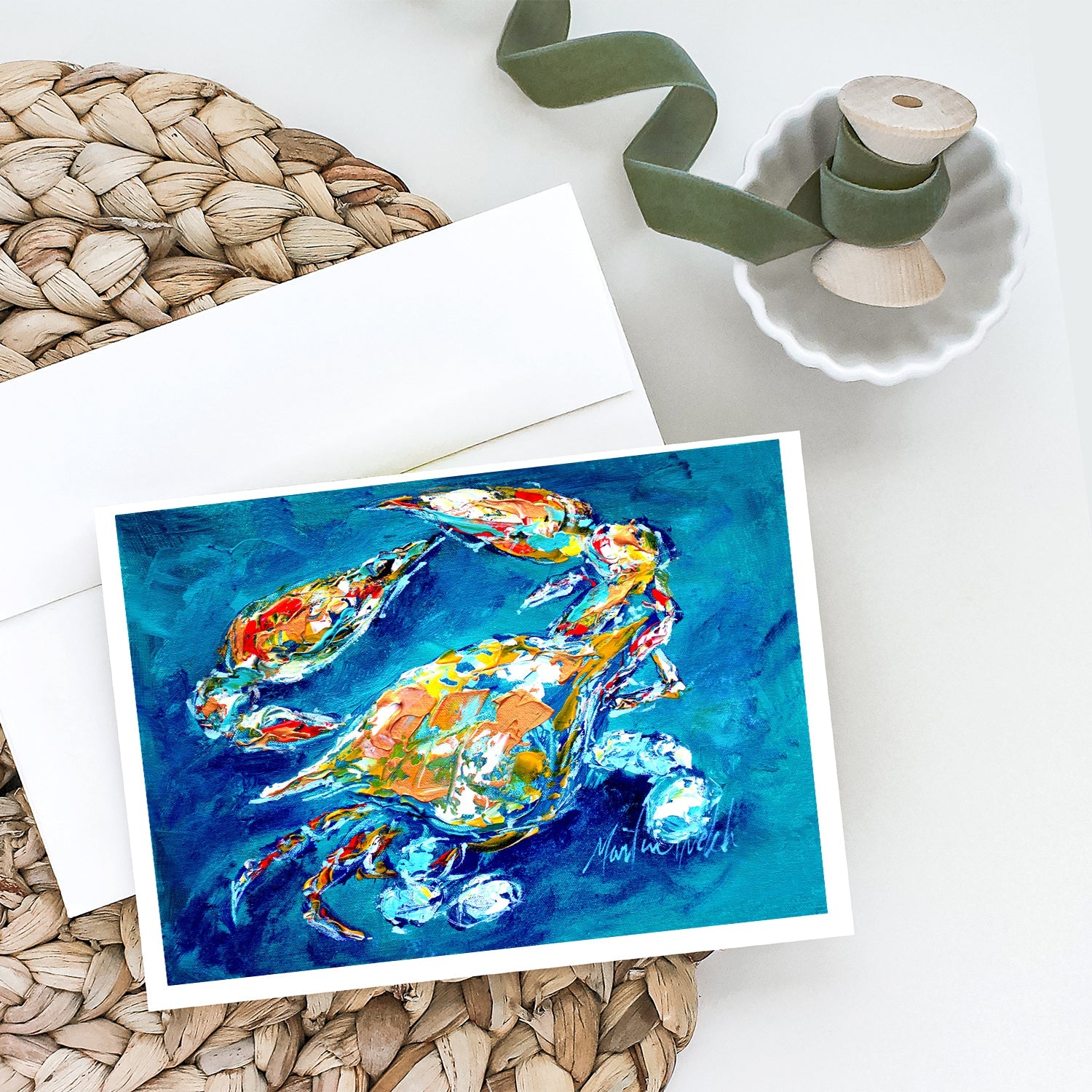 By Chance Crab Greeting Cards Pack of 8 Blank Cards with Envelopes Whimsical A7 Size 5x7