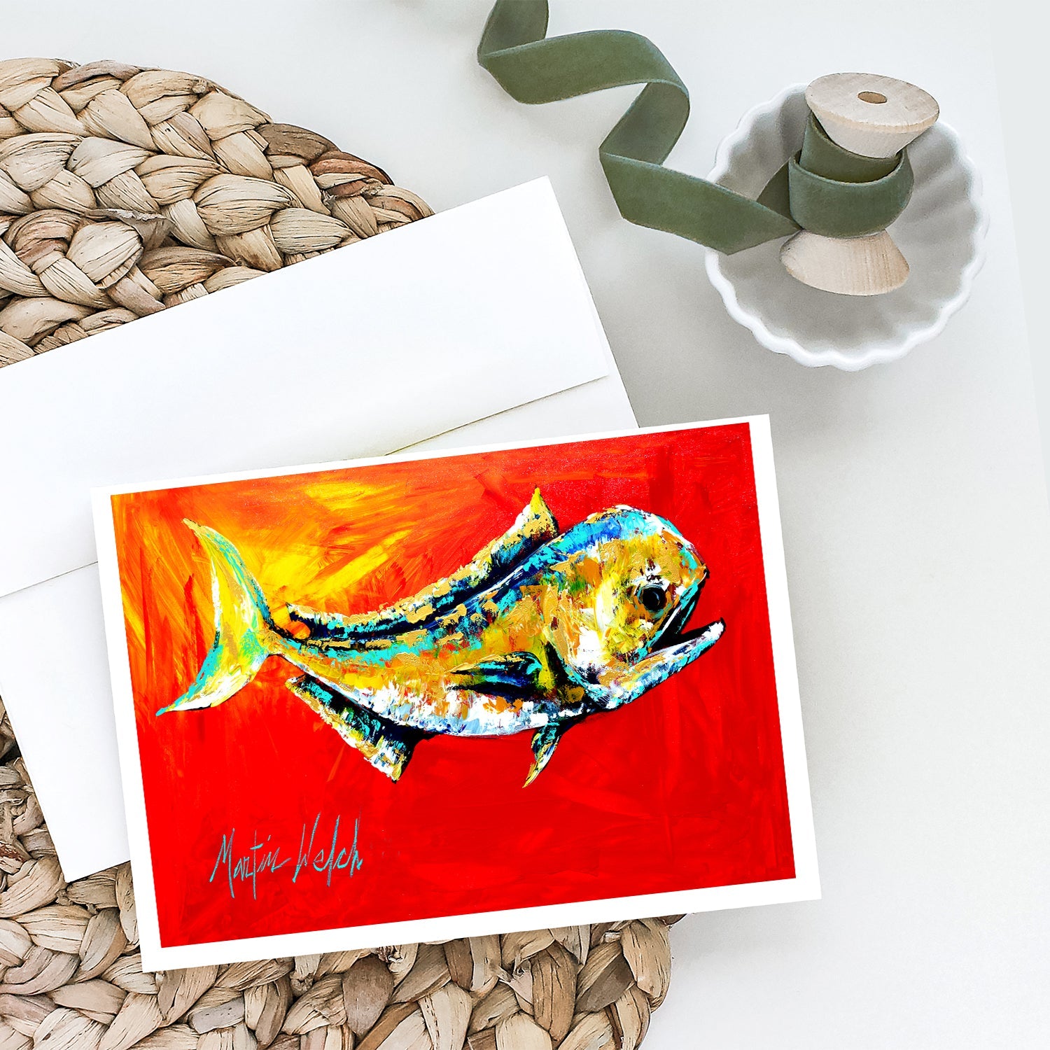 Danny Dolphin Fish Greeting Cards Pack of 8 Blank Cards with Envelopes Whimsical A7 Size 5x7