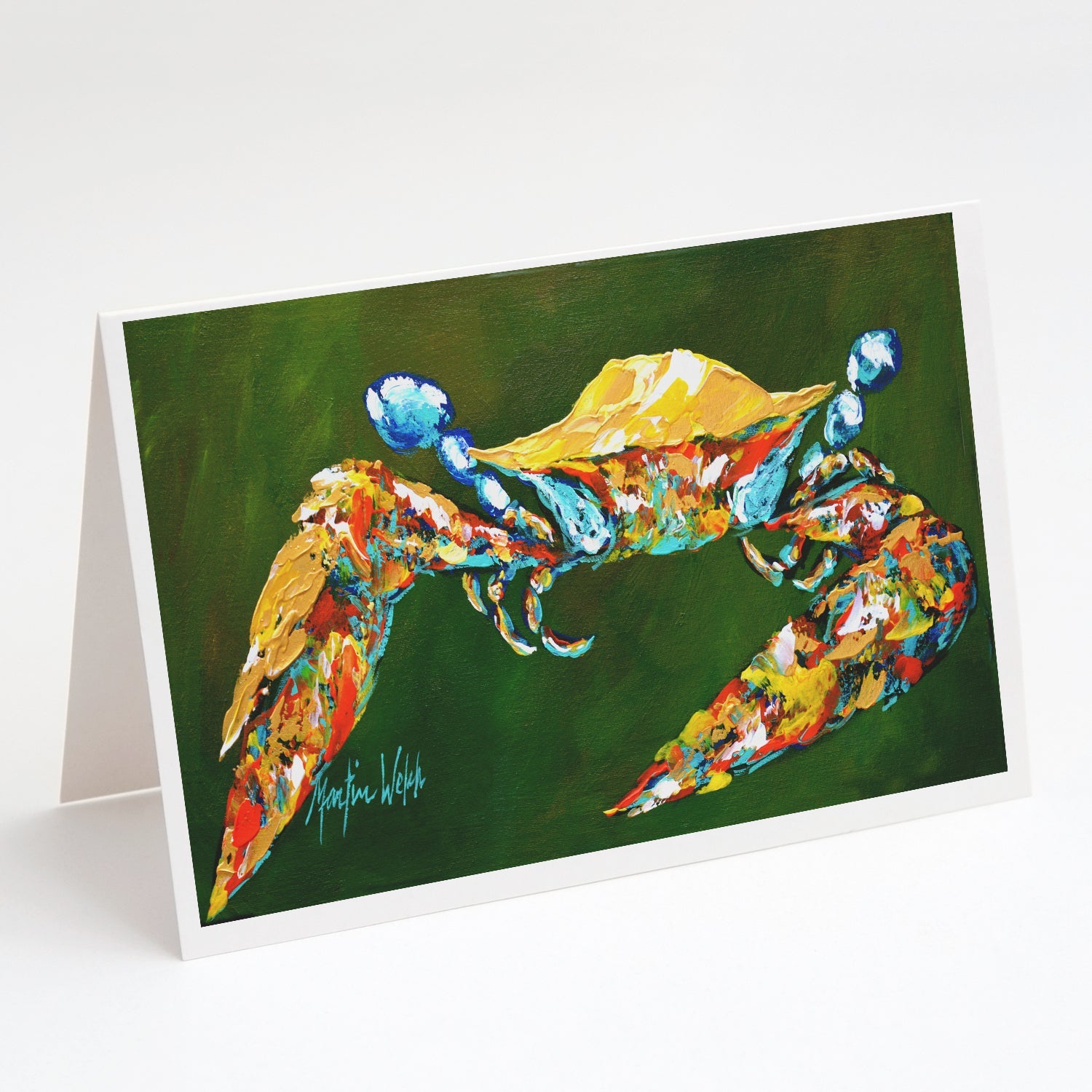 Go Green Crab Greeting Cards Pack of 8 Blank Cards with Envelopes Whimsical A7 Size 5x7