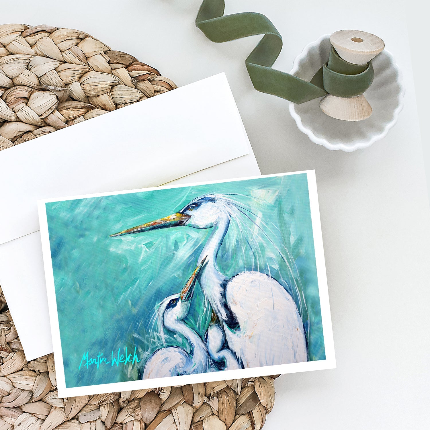 Mother's Love White Crane Greeting Cards Pack of 8 Blank Cards with Envelopes Whimsical A7 Size 5x7