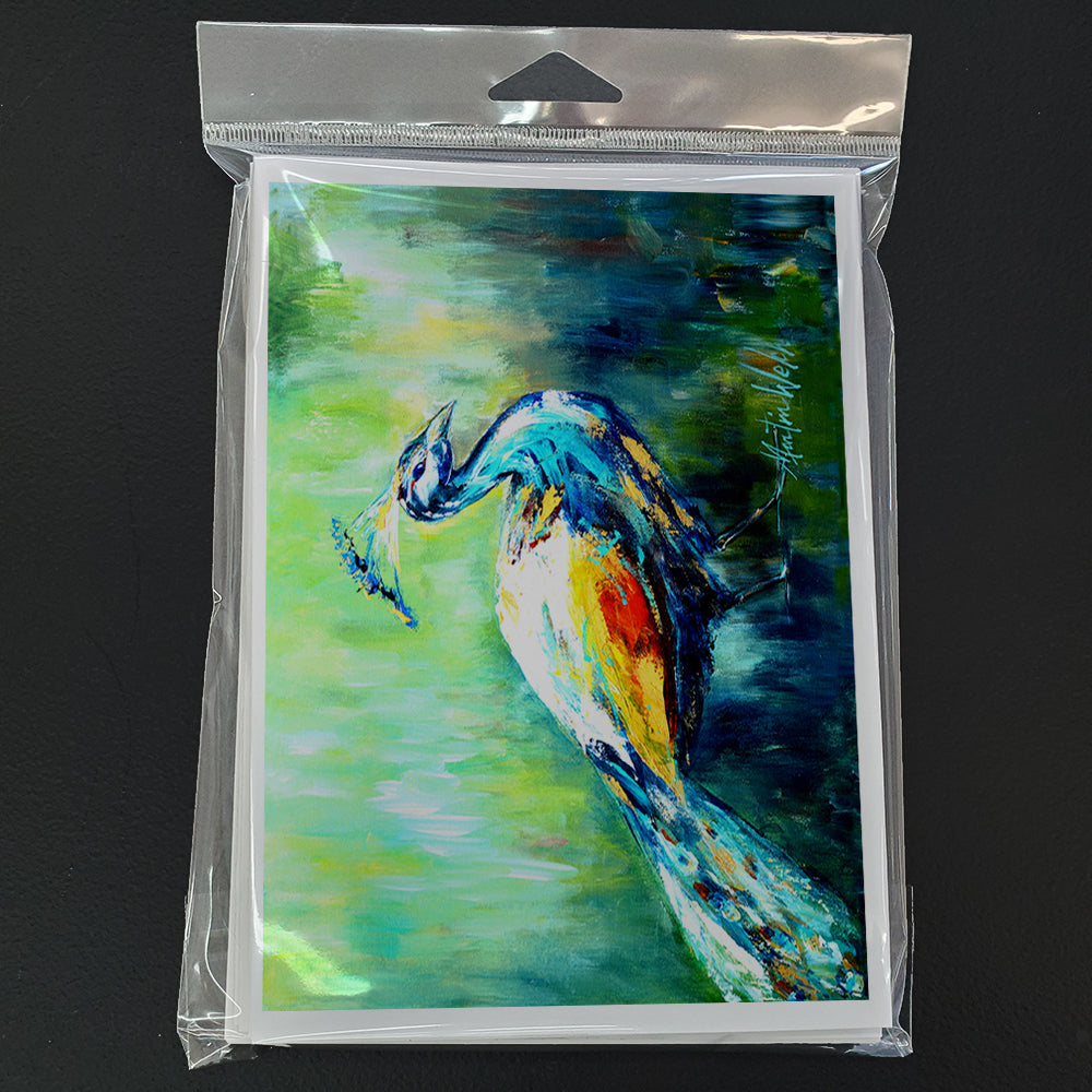 Proud Peacock Green Greeting Cards Pack of 8 Blank Cards with Envelopes Whimsical A7 Size 5x7