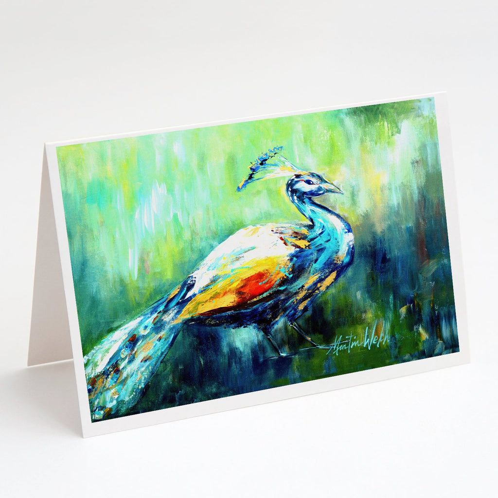 Proud Peacock Green Greeting Cards Pack of 8 Blank Cards with Envelopes Whimsical A7 Size 5x7