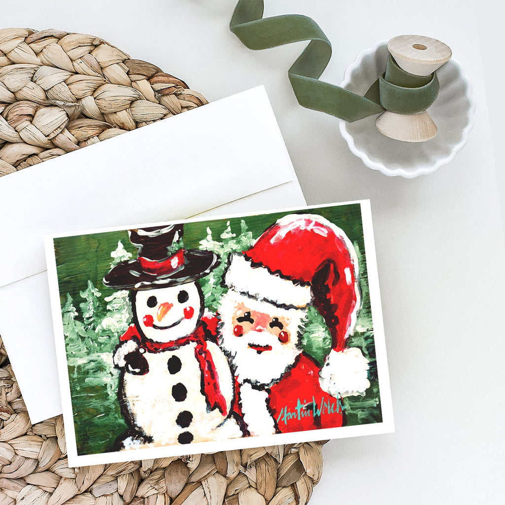 Friends Snowman and Santa Claus Greeting Cards Pack of 8 Blank Cards with Envelopes Whimsical A7 Size 5x7