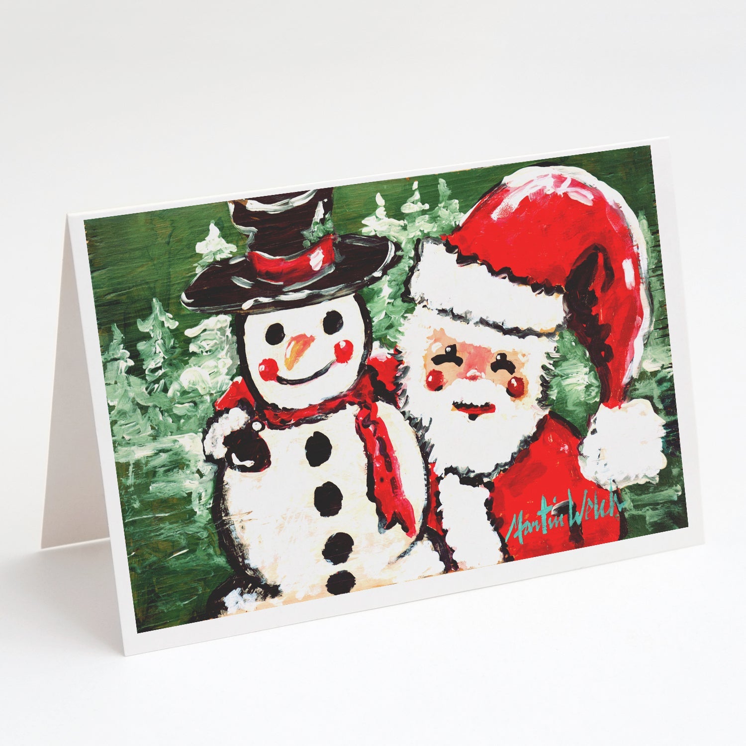 Friends Snowman and Santa Claus Greeting Cards Pack of 8 Blank Cards with Envelopes Whimsical A7 Size 5x7