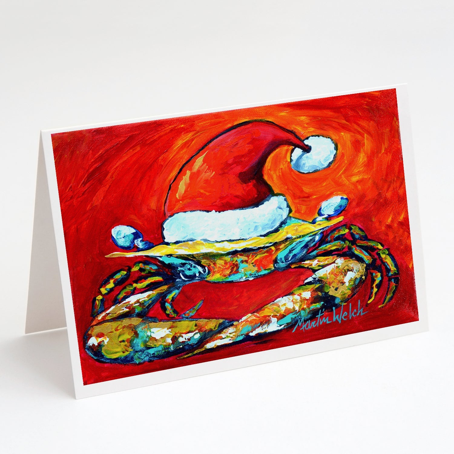 Crab in Santa Hat Santa Claws Greeting Cards Pack of 8 Blank Cards with Envelopes Whimsical A7 Size 5x7