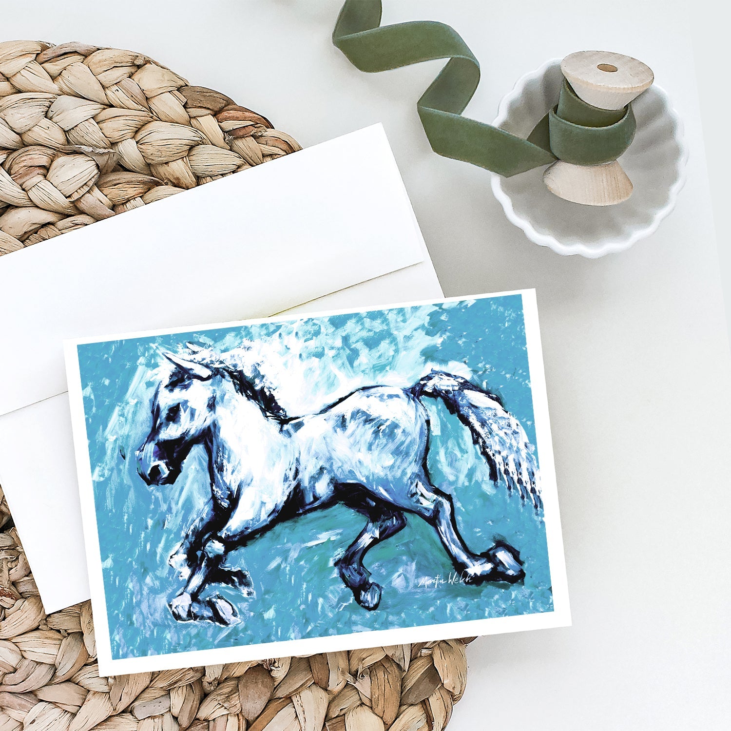 Shadow the Horse in blue Greeting Cards Pack of 8 Blank Cards with Envelopes Whimsical A7 Size 5x7