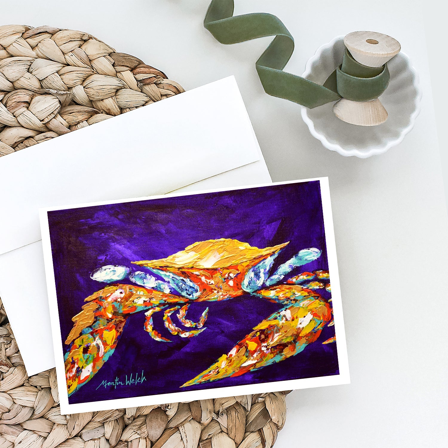 The Right Stuff Crab in Purple Greeting Cards Pack of 8 Blank Cards with Envelopes Whimsical A7 Size 5x7