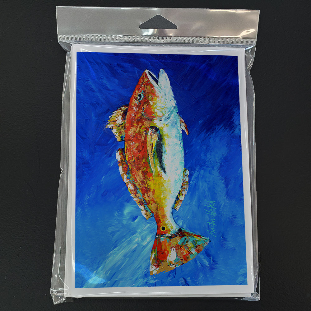 Red Fish White Spin Greeting Cards Pack of 8 Blank Cards with Envelopes Whimsical A7 Size 5x7