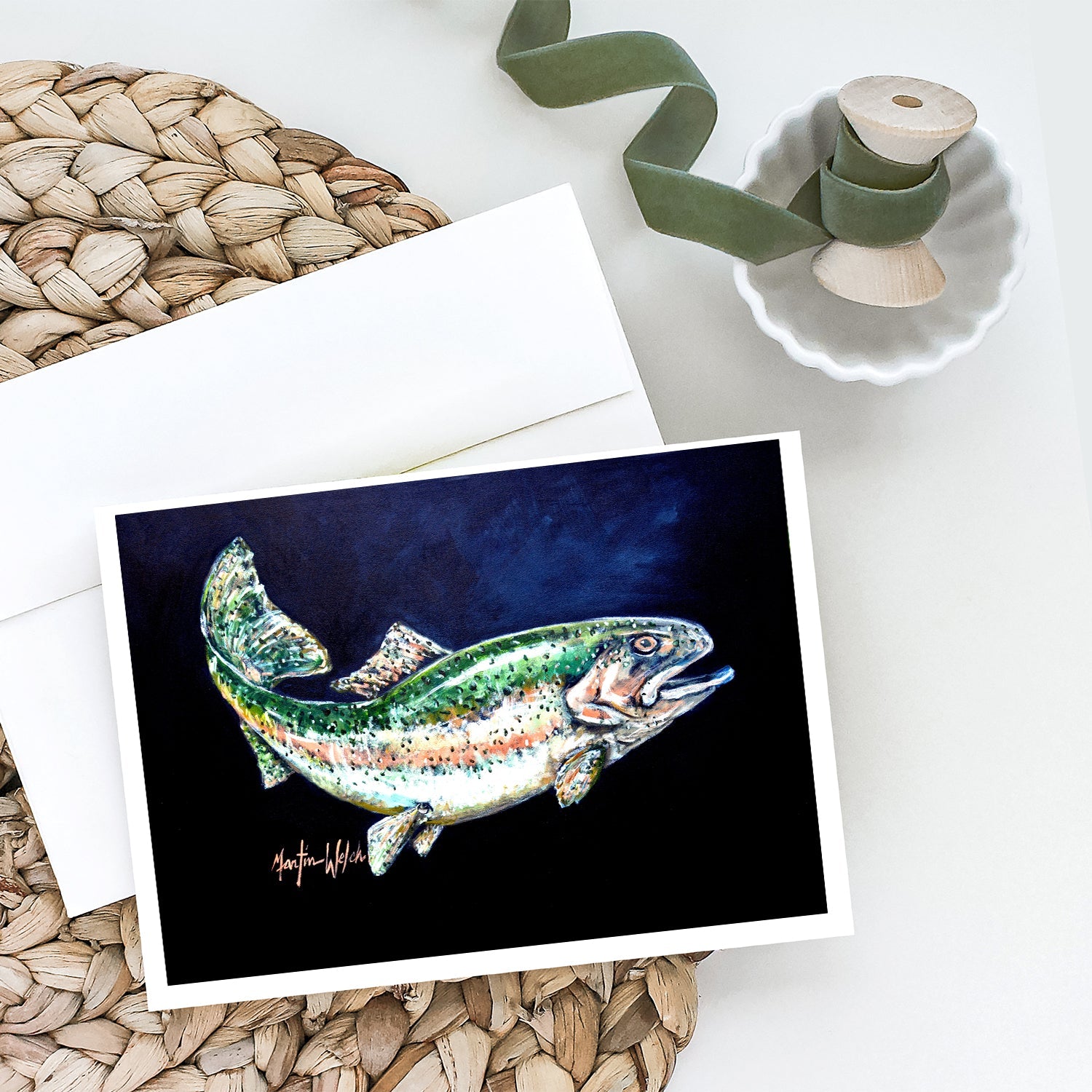 Deep Blue Rainbow Trout Greeting Cards Pack of 8 Blank Cards with Envelopes Whimsical A7 Size 5x7