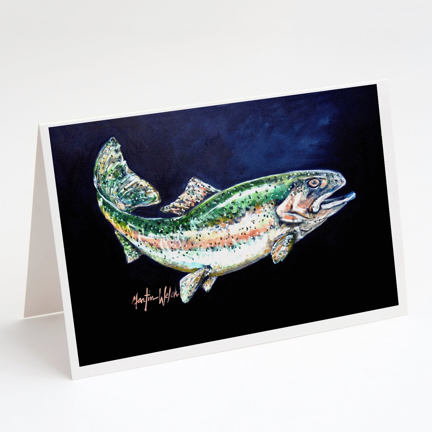 Deep Blue Rainbow Trout Greeting Cards Pack of 8 Blank Cards with Envelopes Whimsical A7 Size 5x7