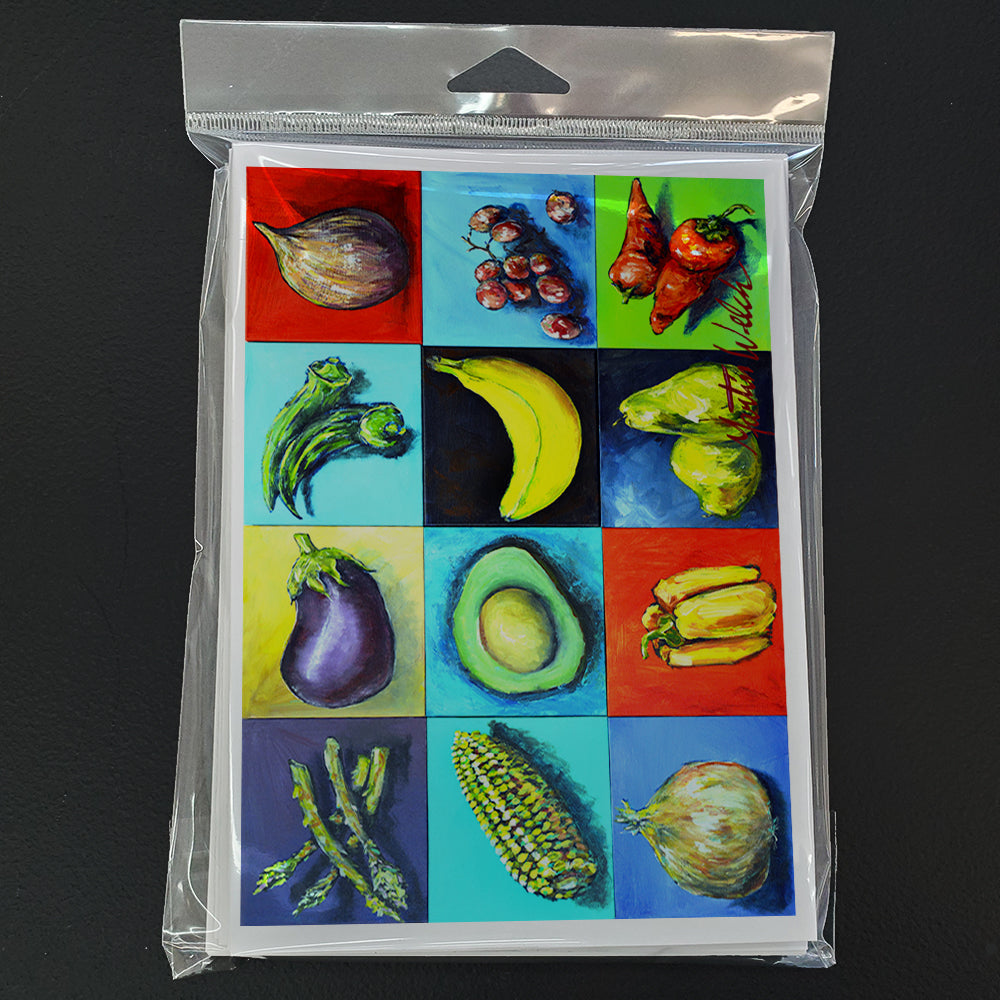 Mixed Fruits and Vegetables Greeting Cards Pack of 8 Blank Cards with Envelopes Whimsical A7 Size 5x7