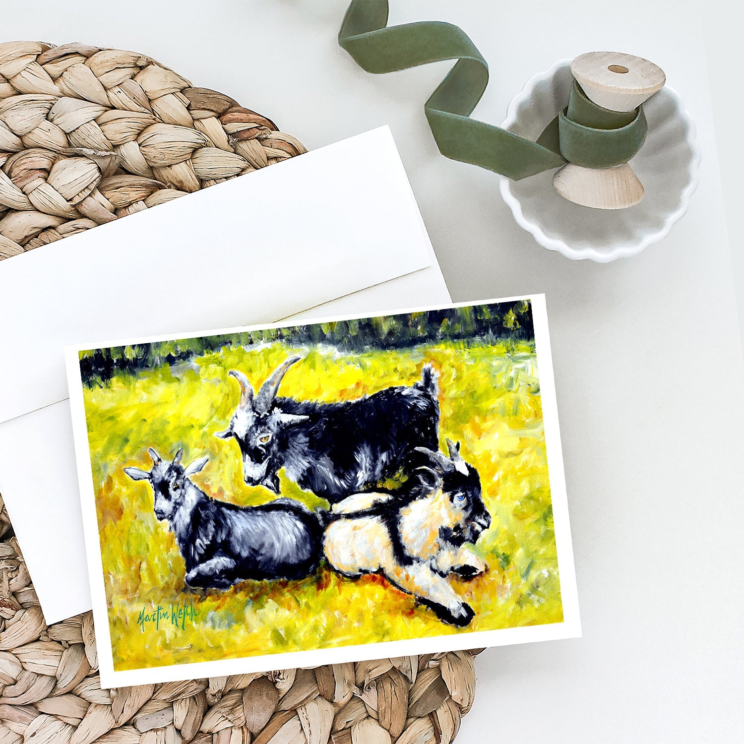 Three Goats Greeting Cards Pack of 8 Blank Cards with Envelopes Whimsical A7 Size 5x7