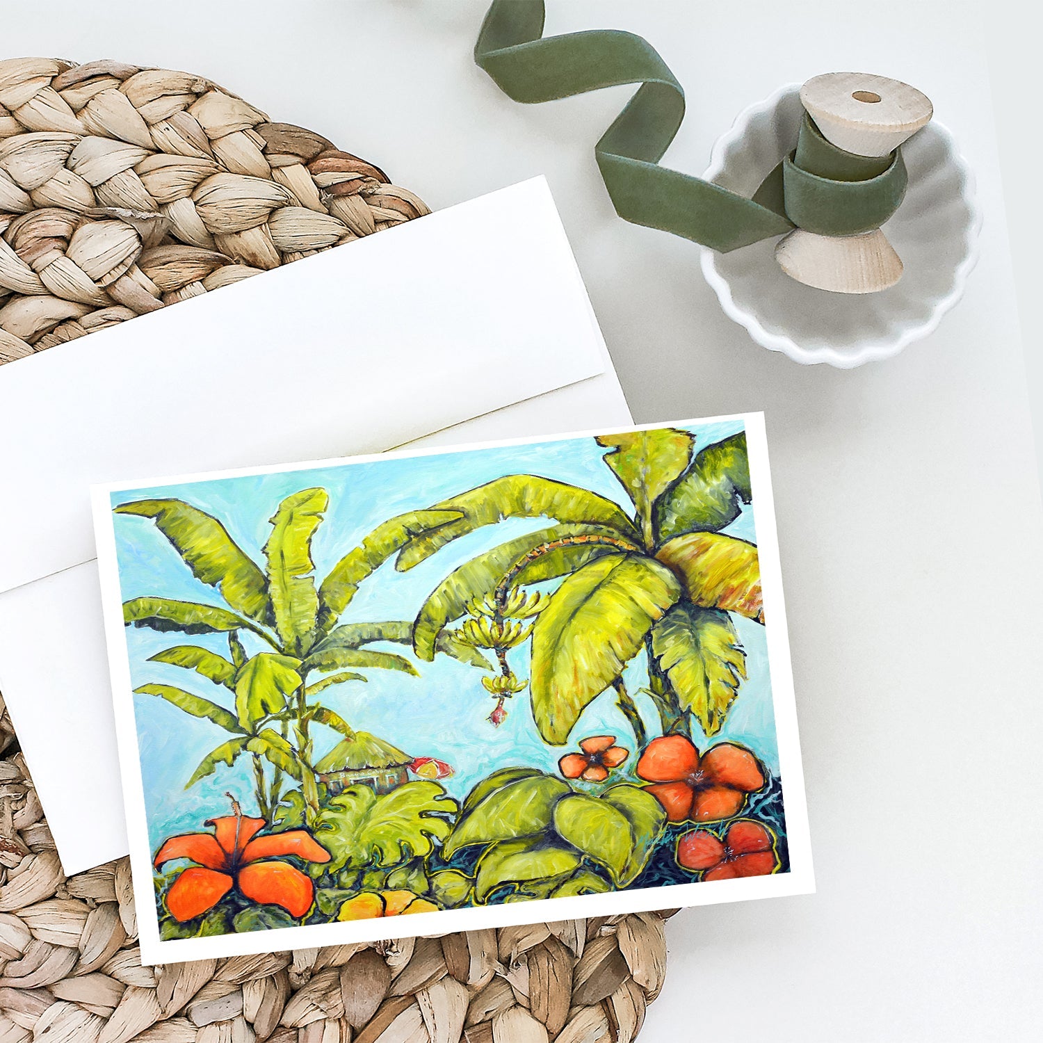 Banana Cabana Greeting Cards Pack of 8 Blank Cards with Envelopes Whimsical A7 Size 5x7