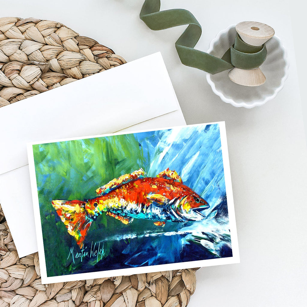 Break Through Red Fish Greeting Cards Pack of 8 Blank Cards with Envelopes Whimsical A7 Size 5x7