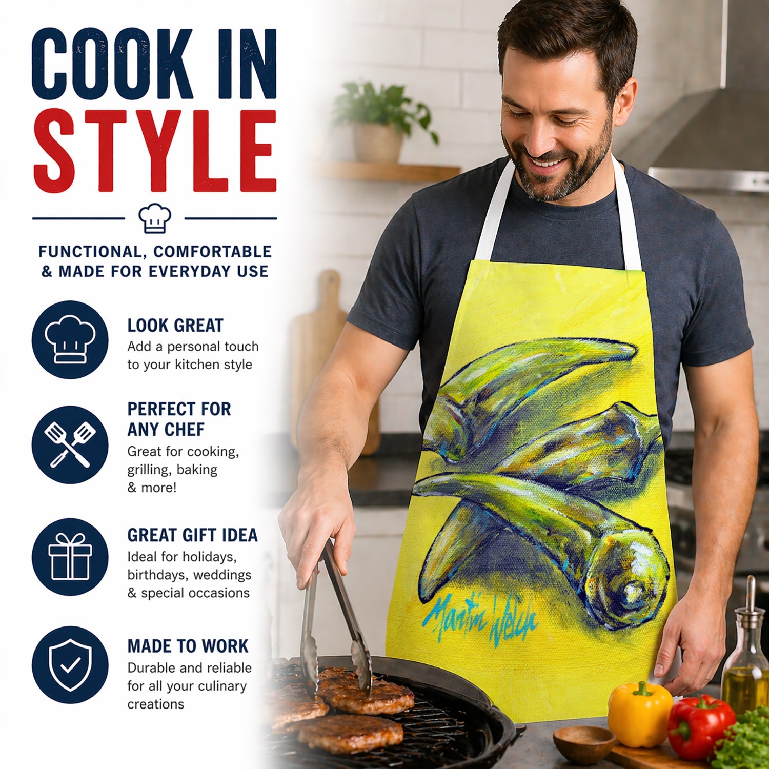 Three to Get Ready Okra Apron Cooking Kitchen Server Baking Crafts Gardening for Adult Women Men, Unisex, Large, Multicolor