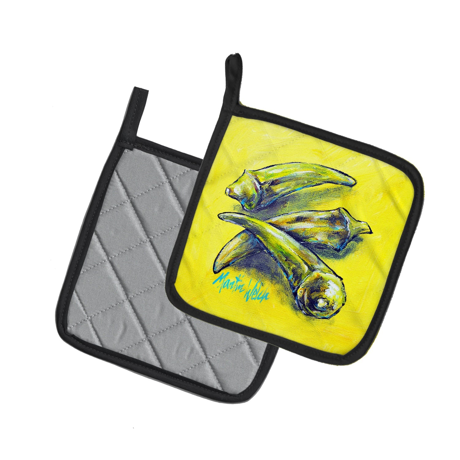 Three to Get Ready Okra Pot Holder Set of 2 Heat Resistant Quilted Hot Pads 7.5 x 7.5 Inch, Insulated Kitchen Trivets for Cooking & Baking