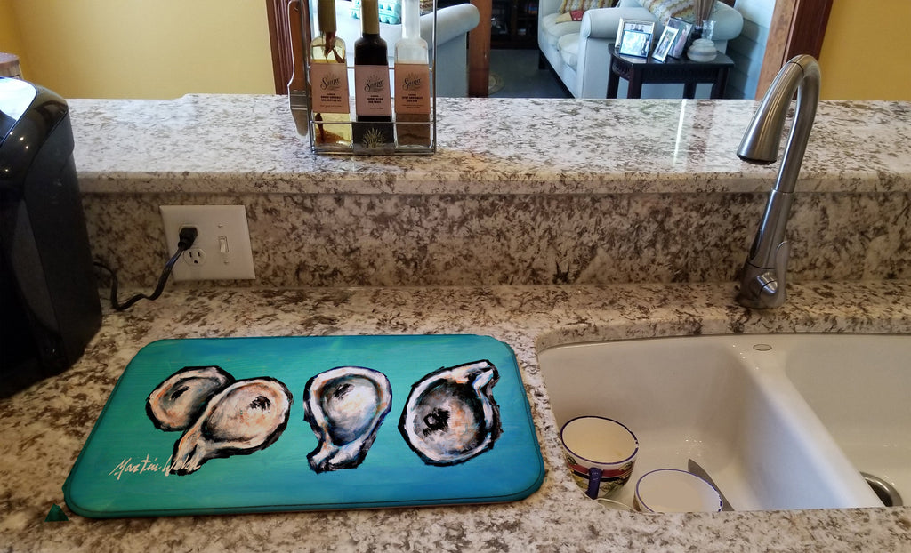 Four Oyster Shells on Board Dish Drying Mat Absorbent Dish Drying Mat Pad for Kitchen Counter Dish Drainer Mat for Countertop, 14 x 21", Multicolor