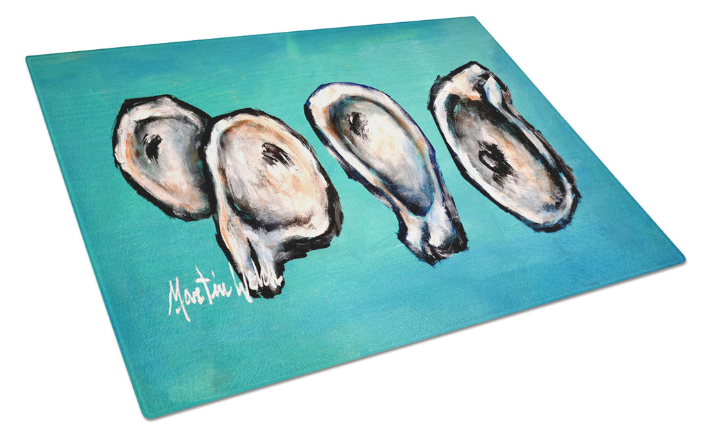 Four Oyster Shells on Board Cutting Board Tempered Glass Kitchen Cutting Surface, Heat Resistant Chopping, Non-Slip Feet, Food Prep & Serving