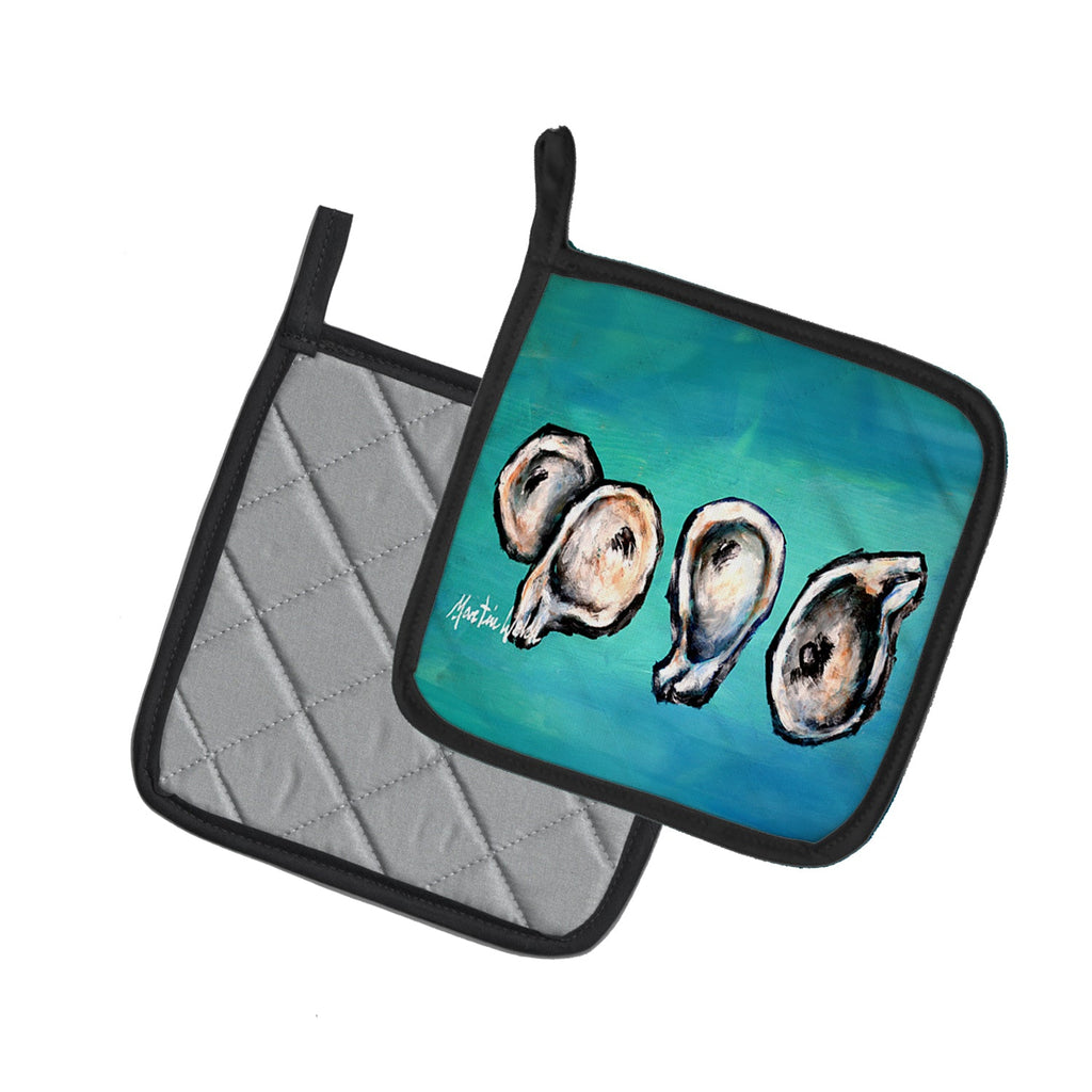 Four Oyster Shells on Board Pot Holder Set of 2 Heat Resistant Quilted Hot Pads 7.5 x 7.5 Inch, Insulated Kitchen Trivets for Cooking & Baking