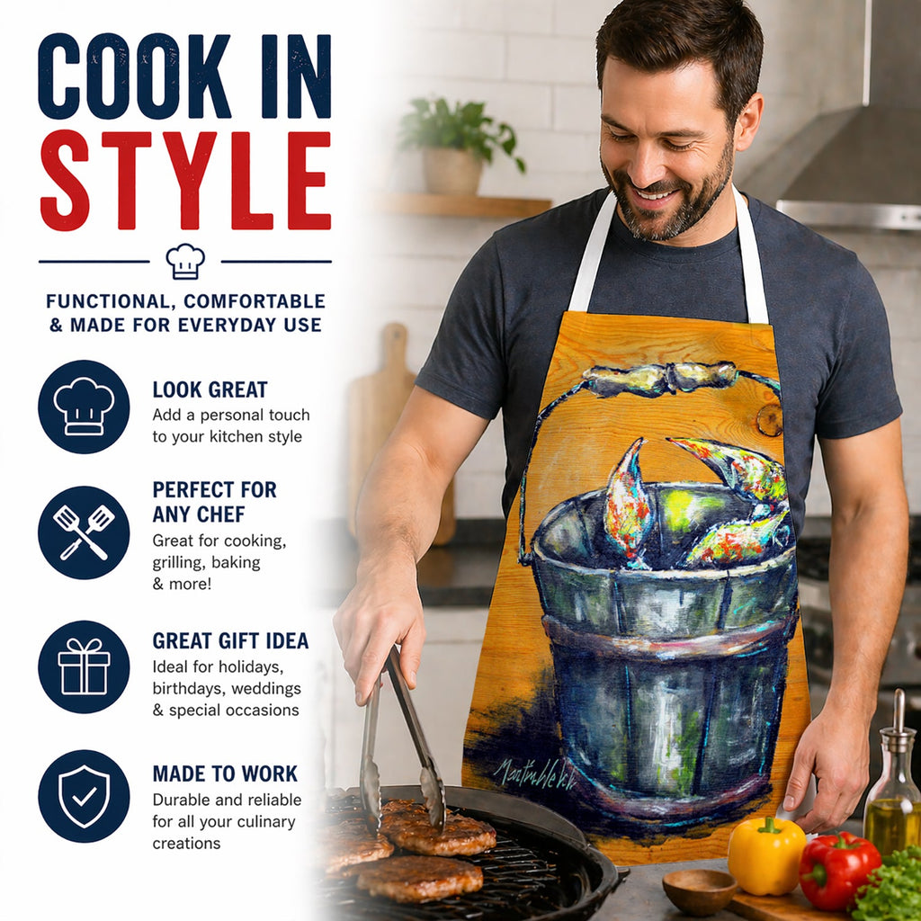 A Crab Bucket Apron Cooking Kitchen Server Baking Crafts Gardening for Adult Women Men, Unisex, Large, Multicolor
