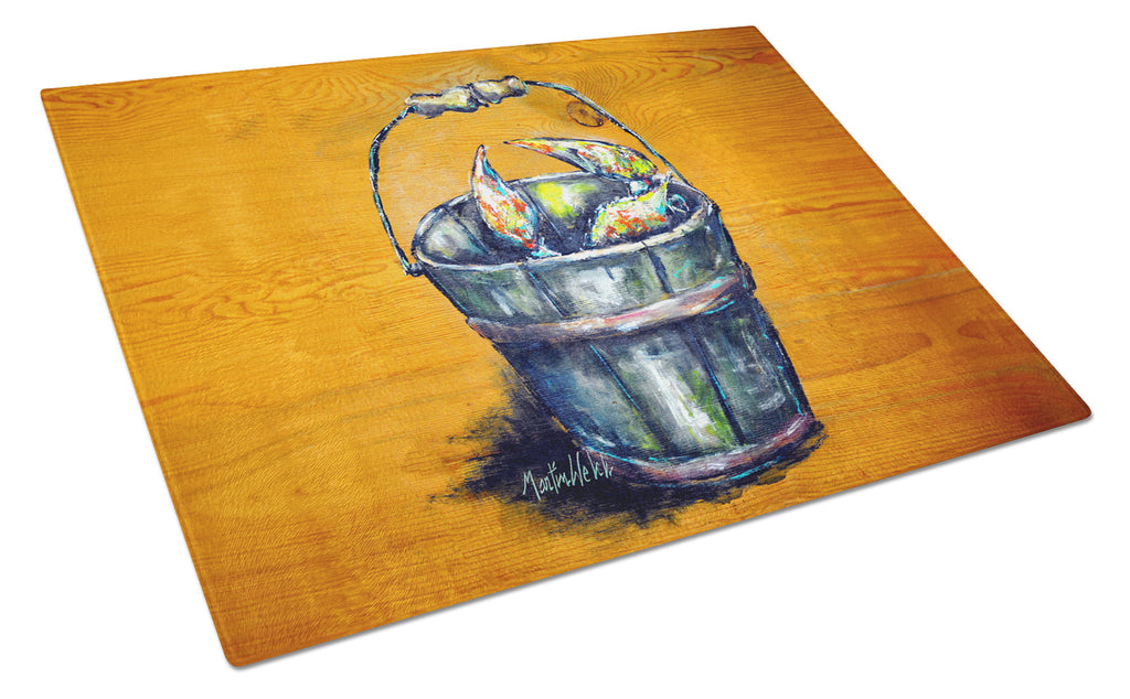 A Crab Bucket Cutting Board Tempered Glass Kitchen Cutting Surface, Heat Resistant Chopping, Non-Slip Feet, Food Prep & Serving