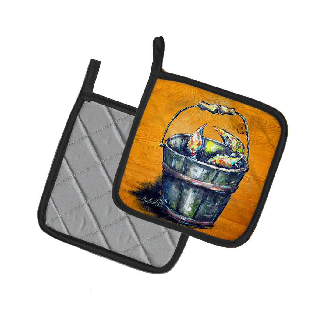 A Crab Bucket Pot Holder Set of 2 Heat Resistant Quilted Hot Pads 7.5 x 7.5 Inch, Insulated Kitchen Trivets for Cooking & Baking