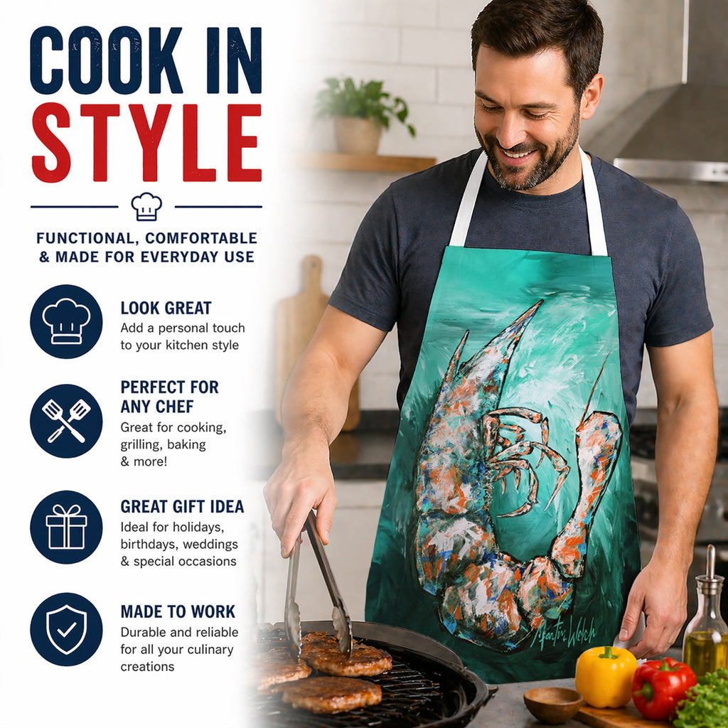 A Touch of Blue Shrimp Apron Cooking Kitchen Server Baking Crafts Gardening for Adult Women Men, Unisex, Large, Multicolor