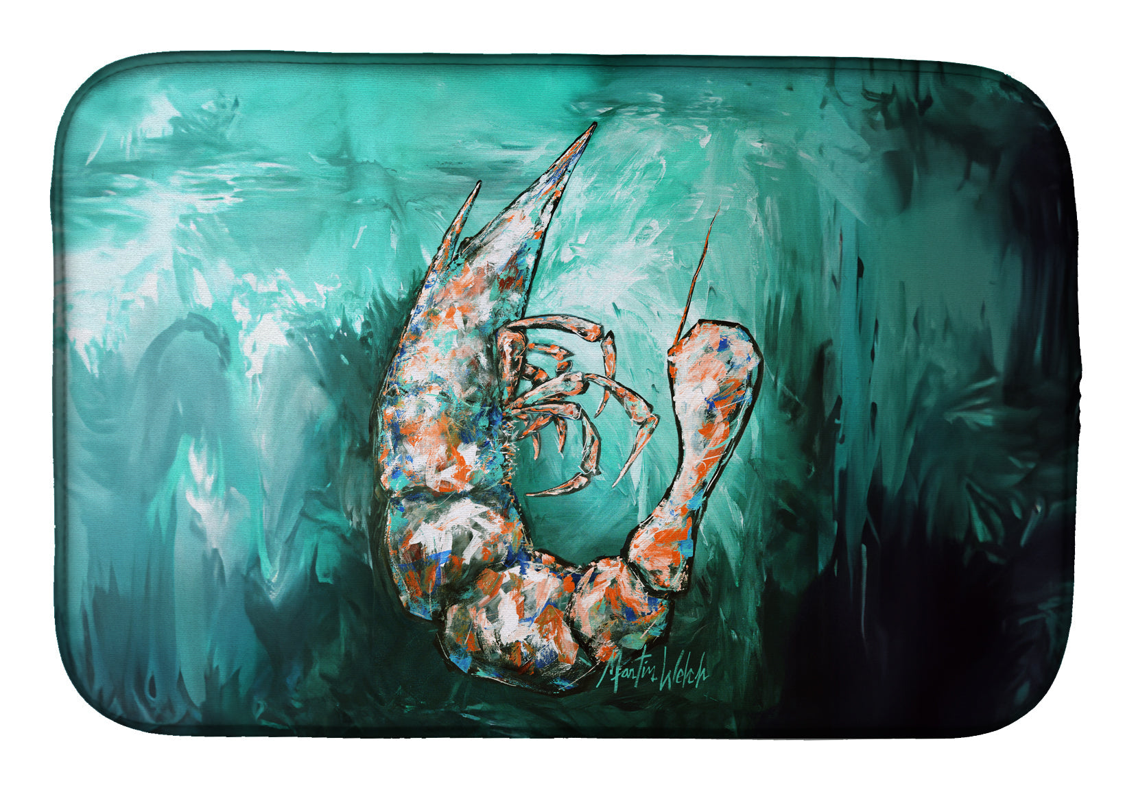 A Touch of Blue Shrimp Dish Drying Mat Absorbent Dish Drying Mat Pad for Kitchen Counter Dish Drainer Mat for Countertop, 14 x 21", Multicolor