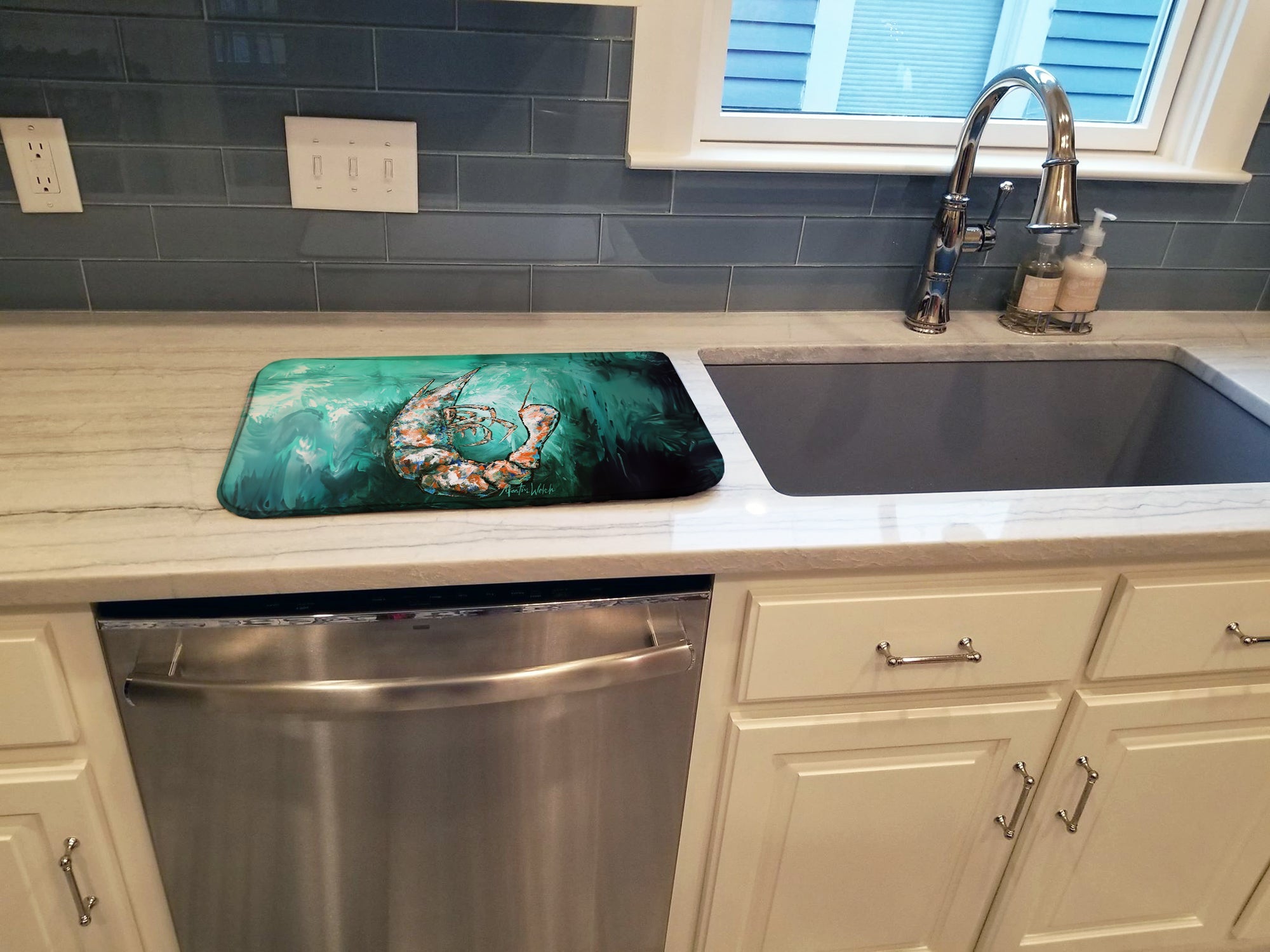 A Touch of Blue Shrimp Dish Drying Mat Absorbent Dish Drying Mat Pad for Kitchen Counter Dish Drainer Mat for Countertop, 14 x 21", Multicolor