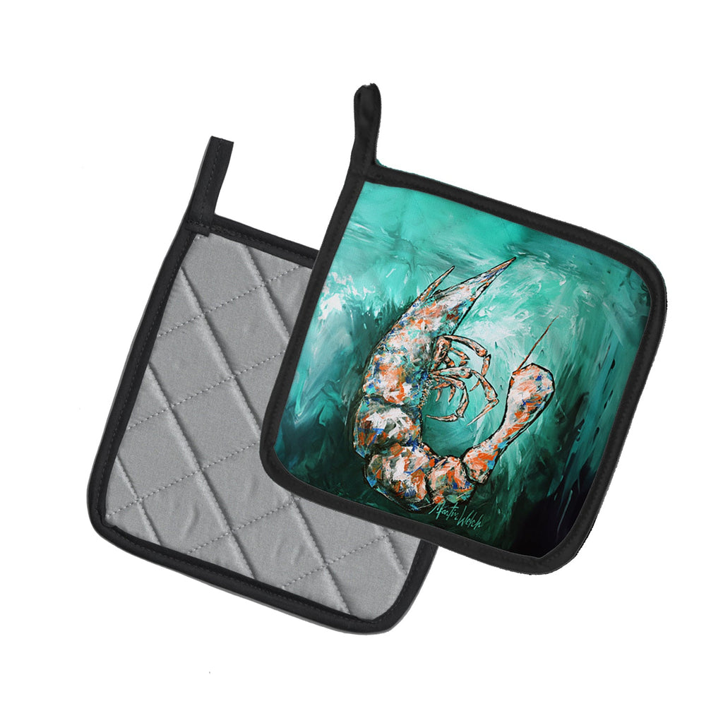 A Touch of Blue Shrimp Pot Holder Set of 2 Heat Resistant Quilted Hot Pads 7.5 x 7.5 Inch, Insulated Kitchen Trivets for Cooking & Baking