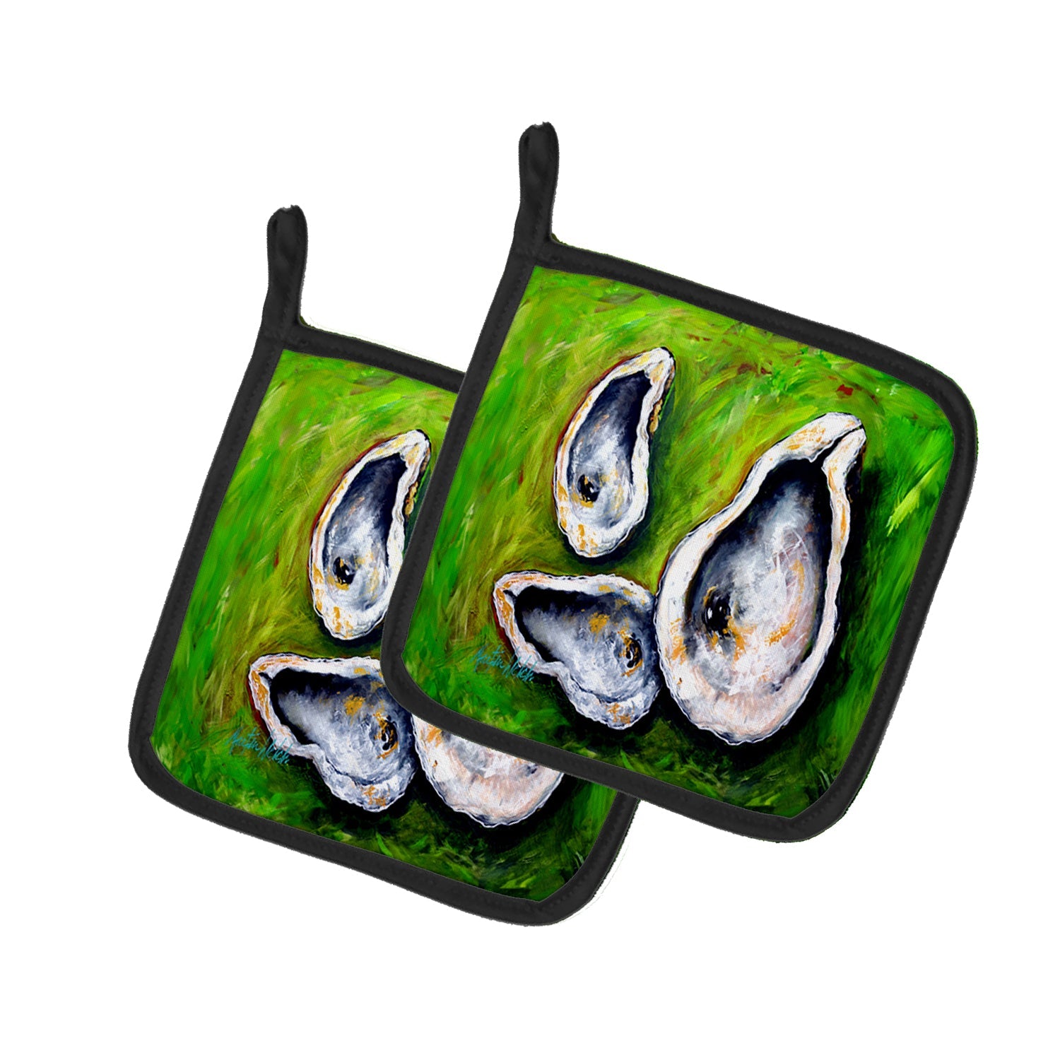 All Shucked Oysters Pot Holder Set of 2 Heat Resistant Quilted Hot Pads 7.5 x 7.5 Inch, Insulated Kitchen Trivets for Cooking & Baking