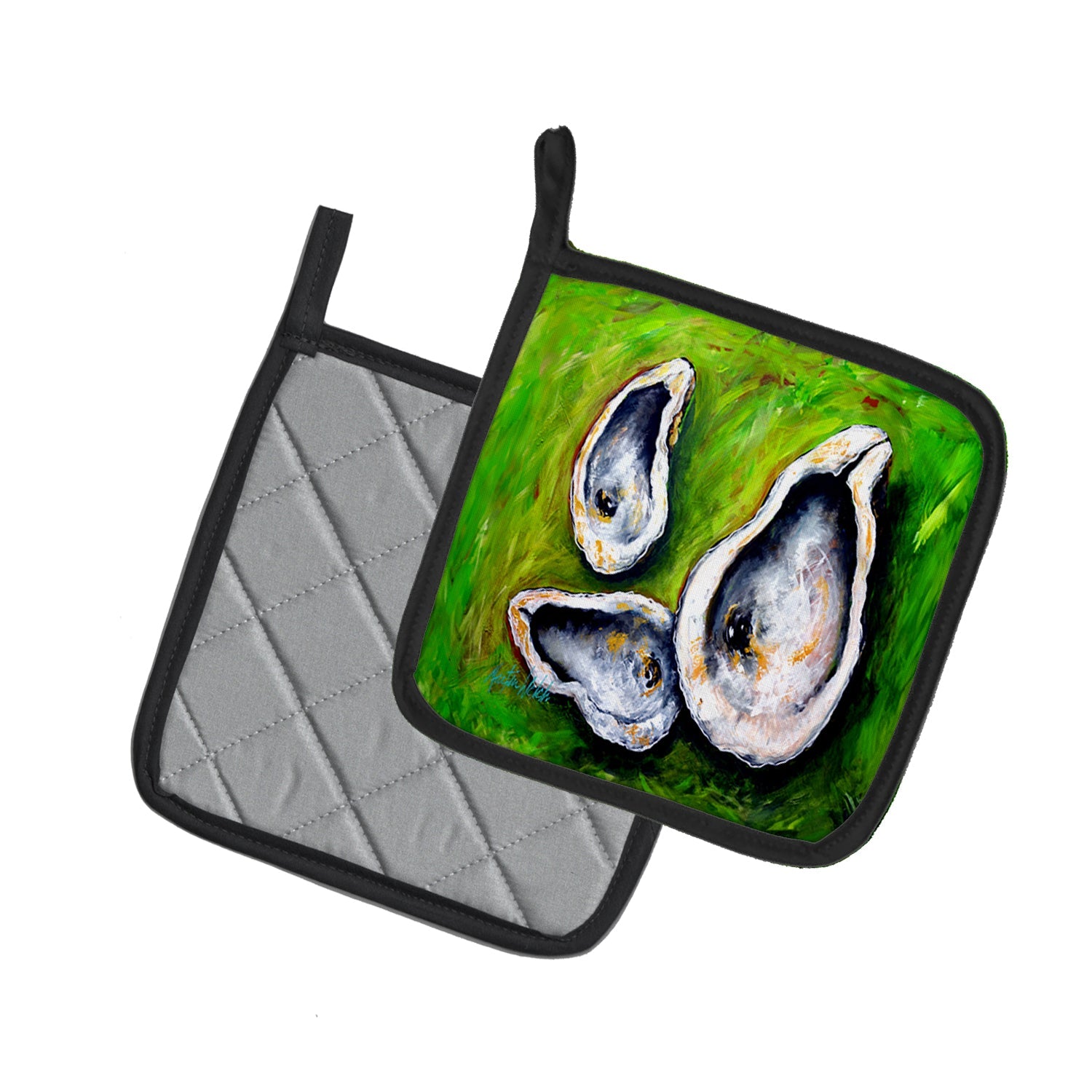 All Shucked Oysters Pot Holder Set of 2 Heat Resistant Quilted Hot Pads 7.5 x 7.5 Inch, Insulated Kitchen Trivets for Cooking & Baking