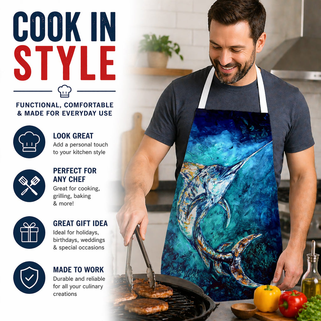 American Marlin Apron Cooking Kitchen Server Baking Crafts Gardening for Adult Women Men, Unisex, Large, Multicolor