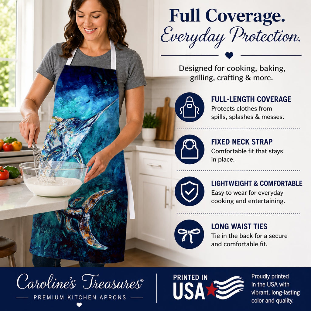 American Marlin Apron Cooking Kitchen Server Baking Crafts Gardening for Adult Women Men, Unisex, Large, Multicolor