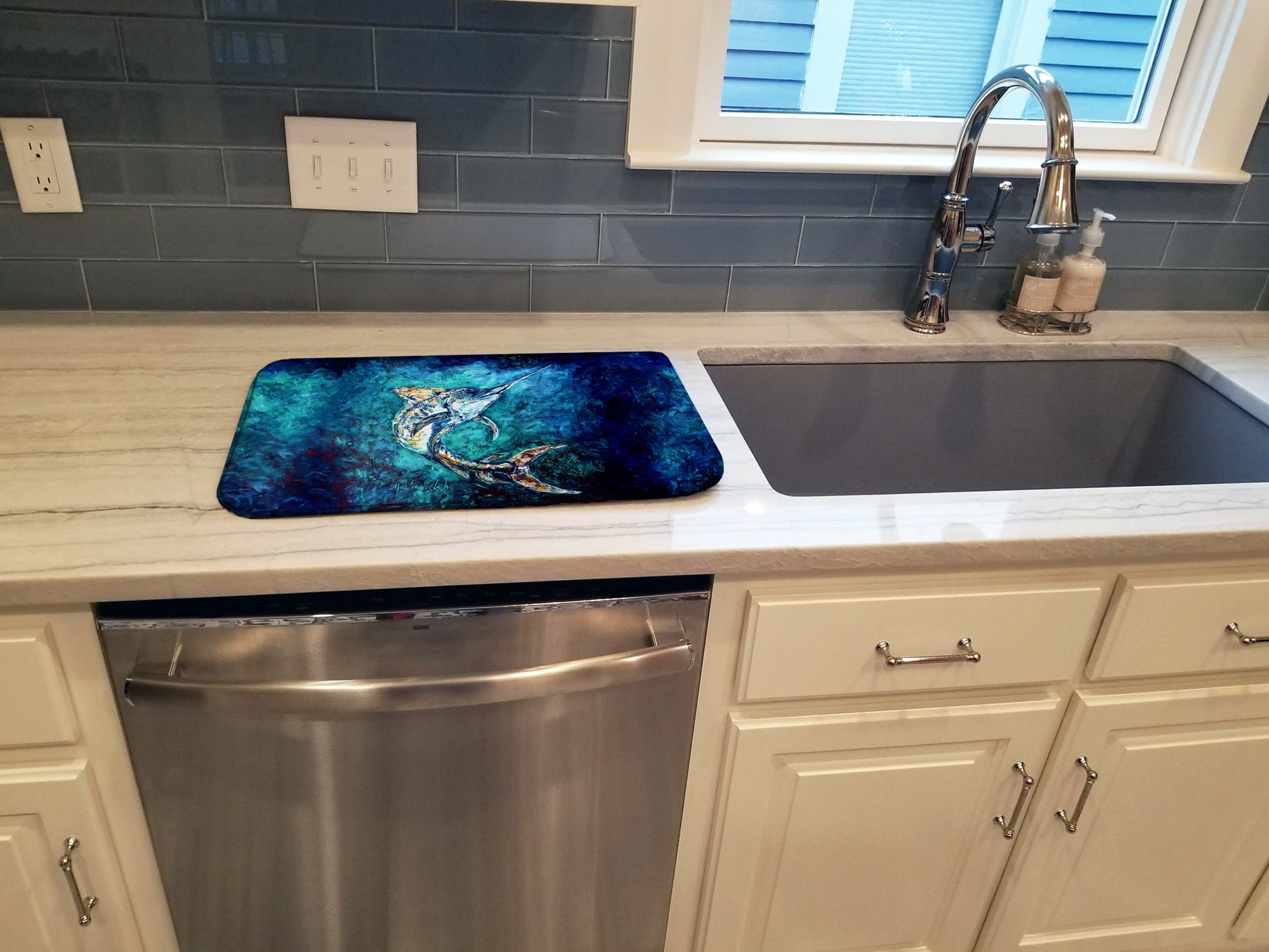 American Marlin Dish Drying Mat Absorbent Dish Drying Mat Pad for Kitchen Counter Dish Drainer Mat for Countertop, 14 x 21", Multicolor