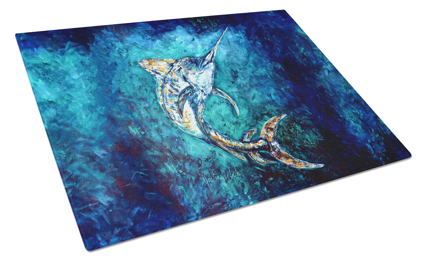 American Marlin Cutting Board Tempered Glass Kitchen Cutting Surface, Heat Resistant Chopping, Non-Slip Feet, Food Prep & Serving