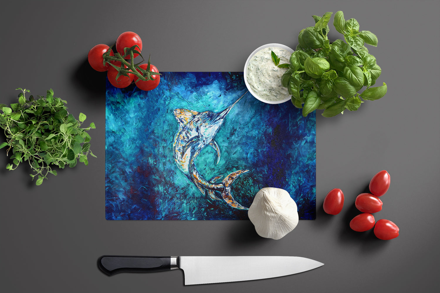 American Marlin Cutting Board Tempered Glass Kitchen Cutting Surface, Heat Resistant Chopping, Non-Slip Feet, Food Prep & Serving